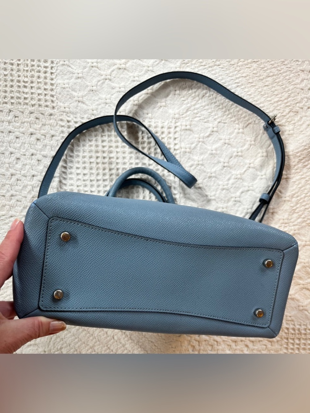 Coach Mini Lillie Carryall Bag in Light Blue Crossgrain Leather, Crossbody Strap - Picture 5 of 8